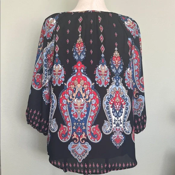 Meraki Black Blouse with Red and Blue Paisley - Picture 6 of 7